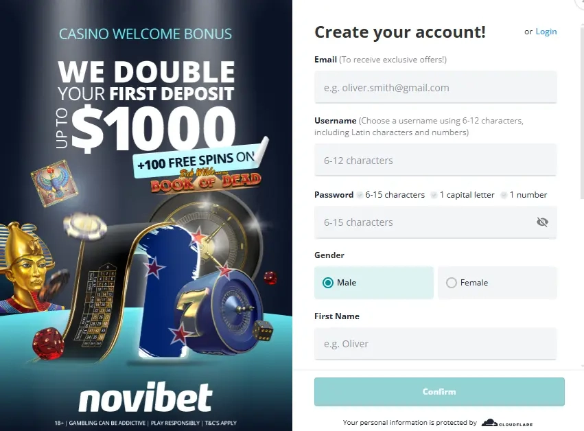 Novibet sign up